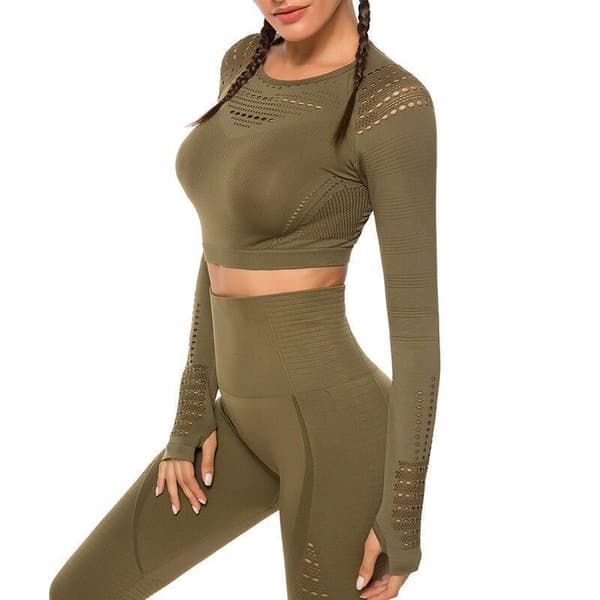 Vin röd Crop Top seamless med långa armar.