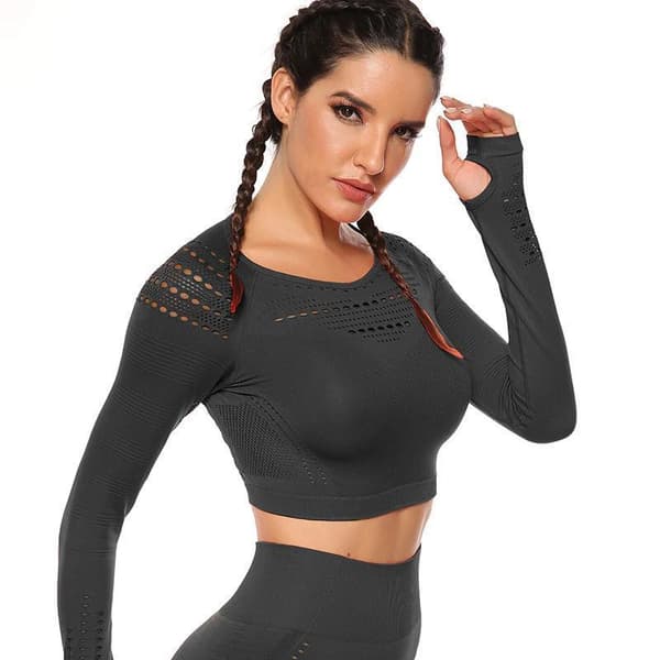Vin röd Crop Top seamless med långa armar.