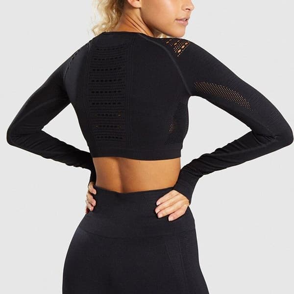 Vin röd Crop Top seamless med långa armar.