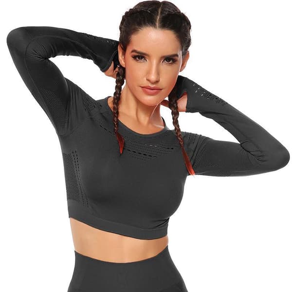 Vin röd Crop Top seamless med långa armar.