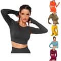 Miniatyrbild 1 av 5: Vin röd Crop Top seamless med långa armar.
