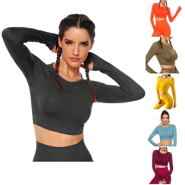 Vin röd Crop Top seamless med långa armar.