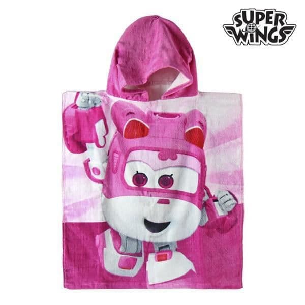 Rosa ponchohandduk med huva 100 % bomull Super Wings Dizzy, Jet, Jerome - Hem, Hav, Badlakan