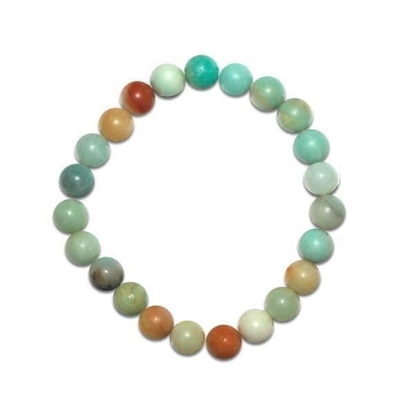 Armband - Amazonit - Elastisk 19cm - Unisex - Naturlig sten - Grön, turkos, bärnsten