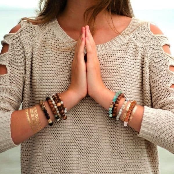 Armband - Amazonit - Elastisk 19cm - Unisex - Naturlig sten - Grön, turkos, bärnsten