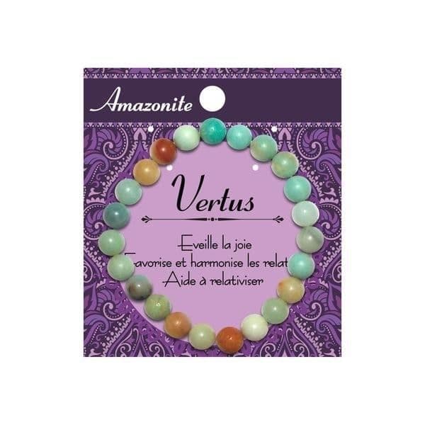 Armband - Amazonit - Elastisk 19cm - Unisex - Naturlig sten - Grön, turkos, bärnsten