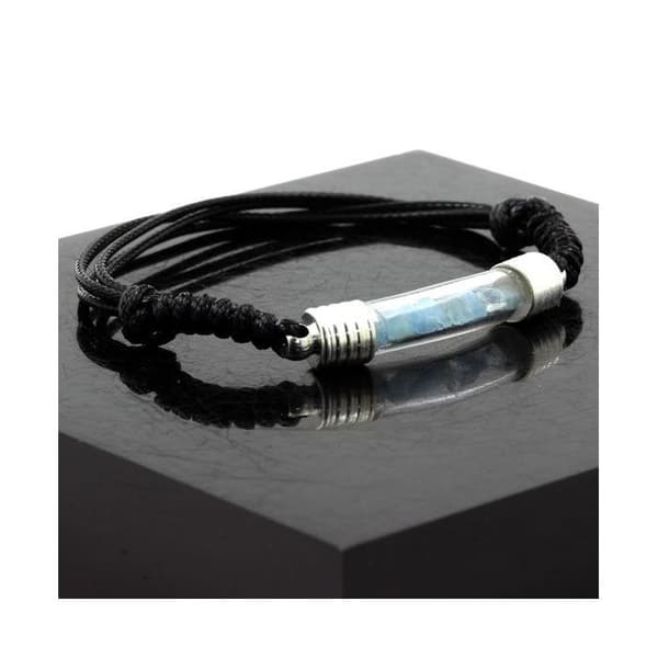 Armband i rå Aigue-Marine - ABIJOUX - Justerbar - Svart - Unisex - Snöre och glas