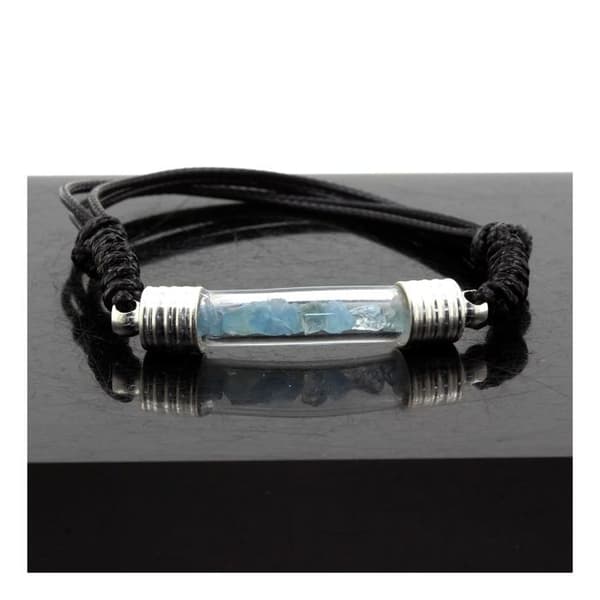 Armband i rå Aigue-Marine - ABIJOUX - Justerbar - Svart - Unisex - Snöre och glas