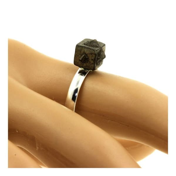 RIng i rå pyrit - ABIJOUX - Justerbar storlek - 13.24 ct - Silverfärgad - Unisex