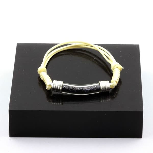 Armband i rå hematit - ABIJOUX - Justerbar 16-24 cm - Mixad - Snöre och glas - Svart