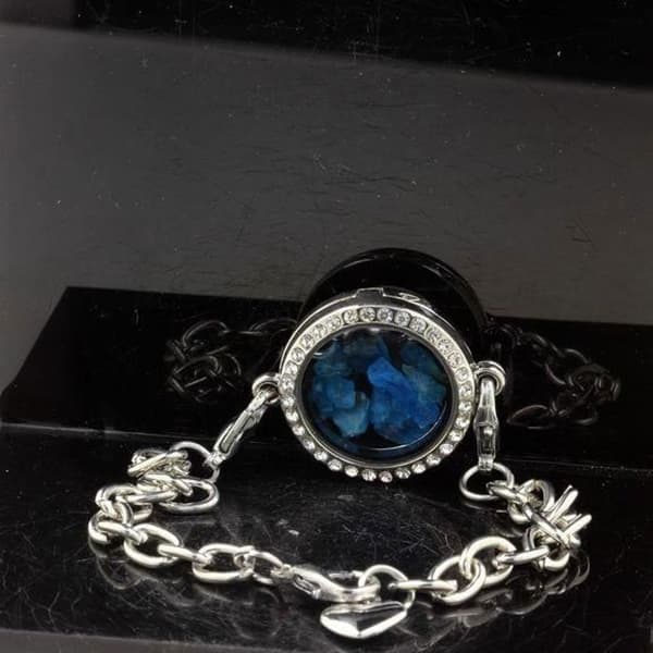 Armband i kristall - ABIJOUX - Medaljong 25 mm - Neonblå apatite - Rostfritt stål - Justerbar