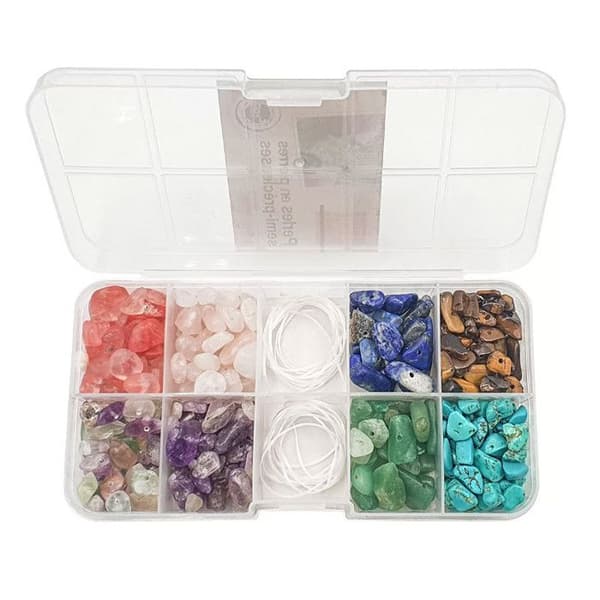 Halvädelstenspärlor - MegaCrea DIY - 8 färger - Elastisk - 8x14g - Blandad