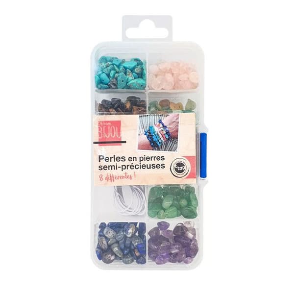Halvädelstenspärlor - MegaCrea DIY - 8 färger - Elastisk - 8x14g - Blandad