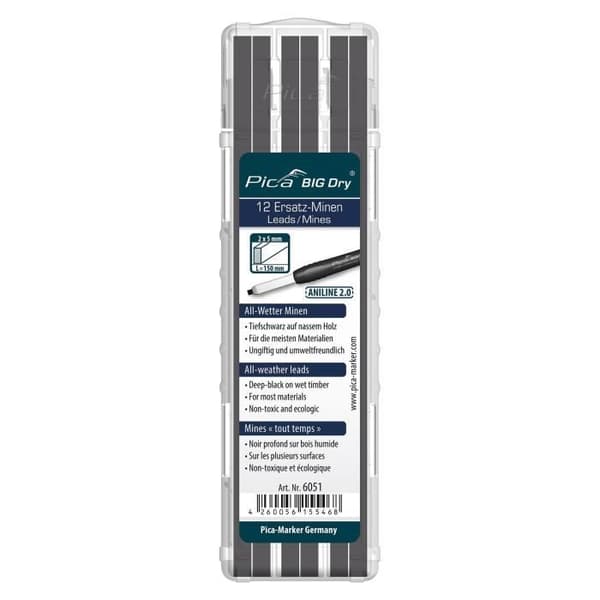 PICA 6051-SB grafitpenna - Etui med 12 Big-Dry ledningar - Svart