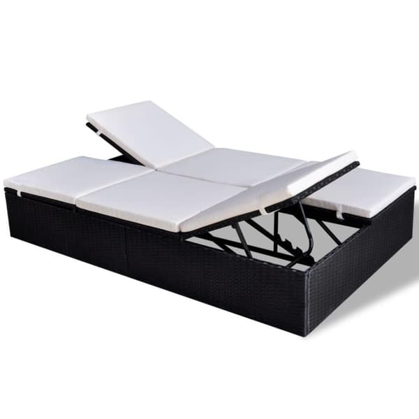 vidaXL dobbelt solseng med hynde polyrattan sort