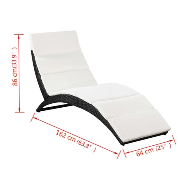 vidaXL foldbar liggestol med hynde polyrattan sort