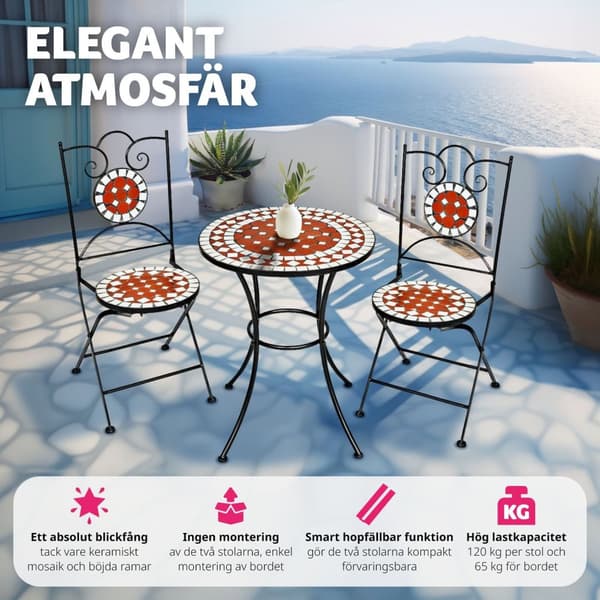 Caféset Mosaik 2 stolar + bord, 60 cm diameter - brun