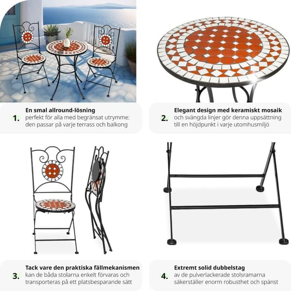 Caféset Mosaik 2 stolar + bord, 60 cm diameter - brun
