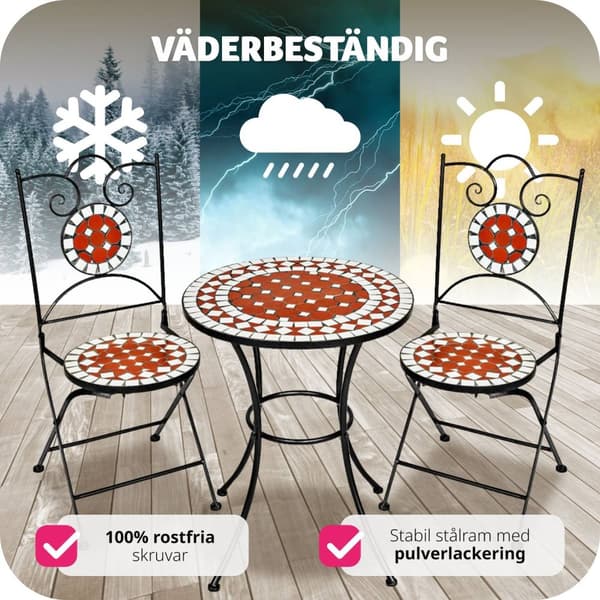 Caféset Mosaik 2 stolar + bord, 60 cm diameter - brun