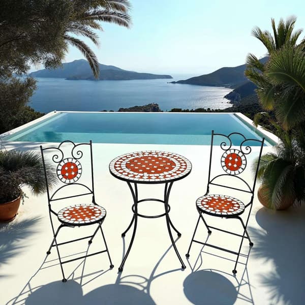 Caféset Mosaik 2 stolar + bord, 60 cm diameter - brun