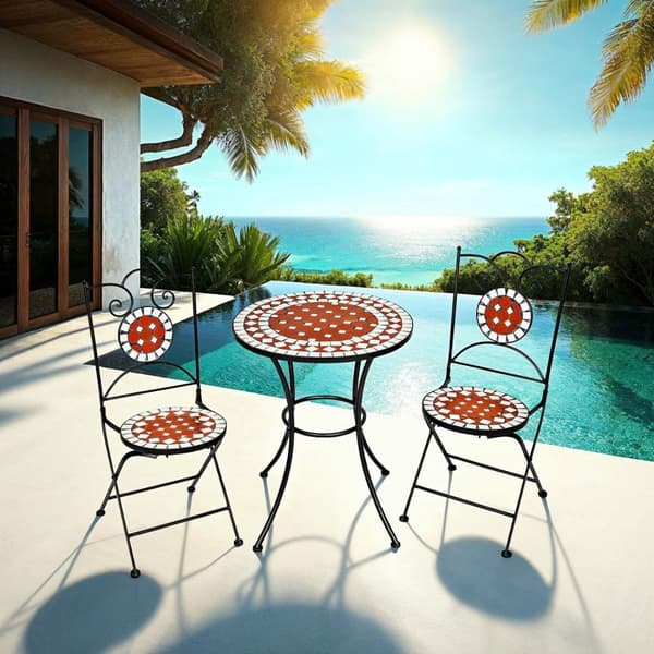 Caféset Mosaik 2 stolar + bord, 60 cm diameter - brun