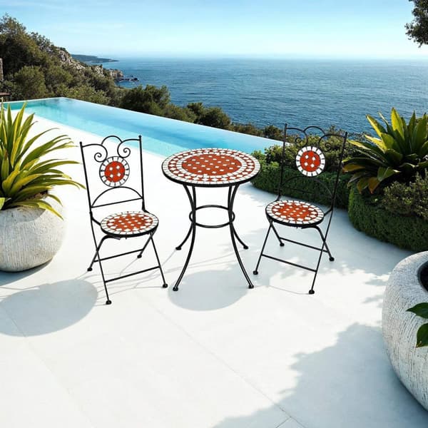 Caféset Mosaik 2 stolar + bord, 60 cm diameter - brun
