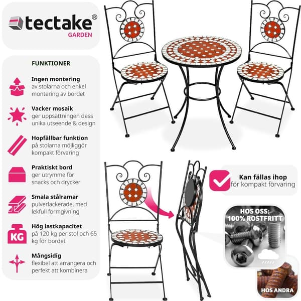 Caféset Mosaik 2 stolar + bord, 60 cm diameter - brun
