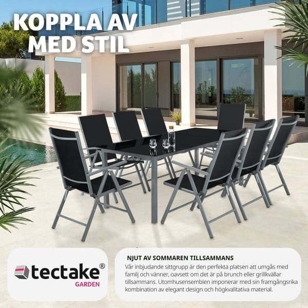 Matgrupp i aluminium med 8 stolar - antracit