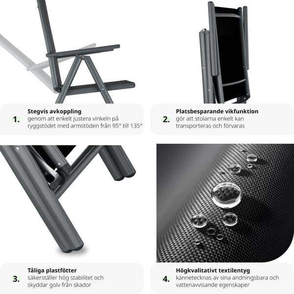 Matgrupp i aluminium med 8 stolar - antracit