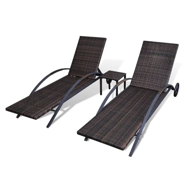 vidaXL Solsängar med bord konstrotting brun