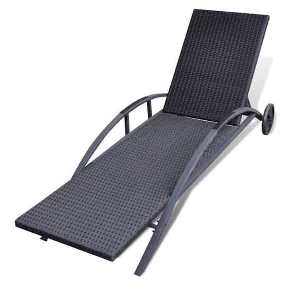 vidaXL Solsäng med dyna & hjul konstrotting svart