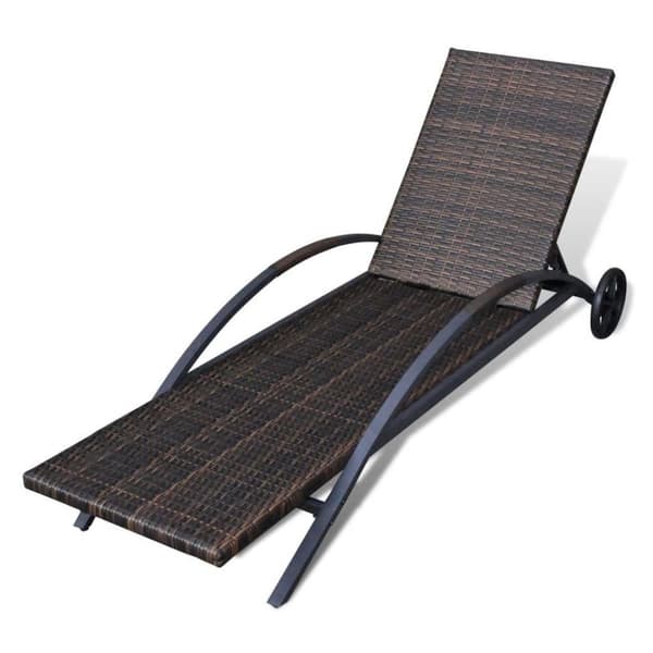 vidaXL liggestol med hynde & hjul polyrattan brun