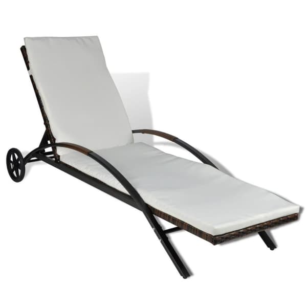 vidaXL liggestol med hynde & hjul polyrattan brun