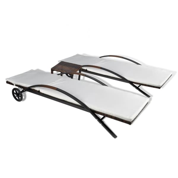 vidaXL liggestole med bord polyrattan brun