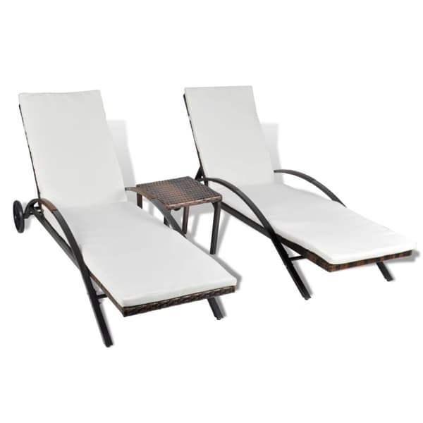 vidaXL liggestole med bord polyrattan brun