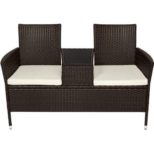 Polyrattan havestole med bord - brun