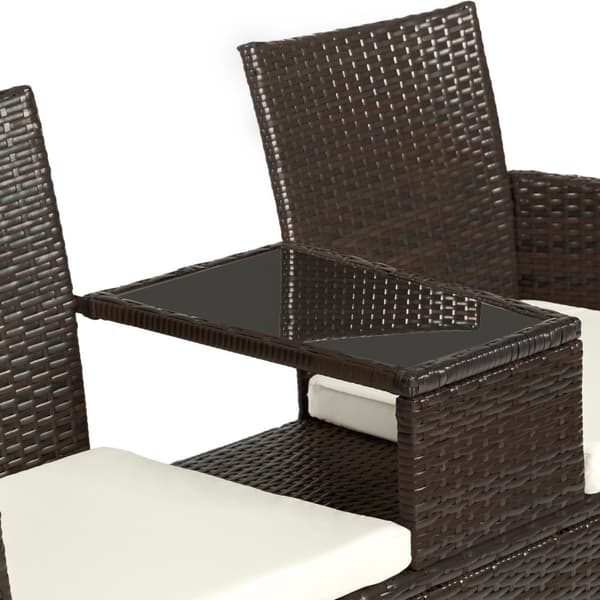 Polyrattan havestole med bord - brun