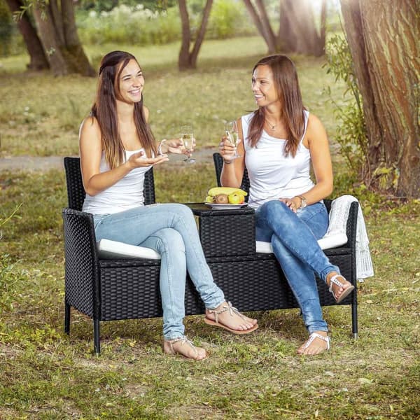 Polyrattan havestole med bord - brun
