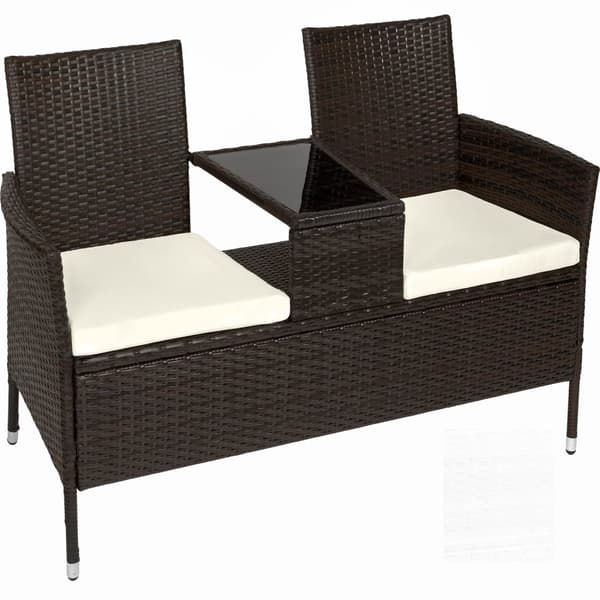 Polyrattan havestole med bord - brun