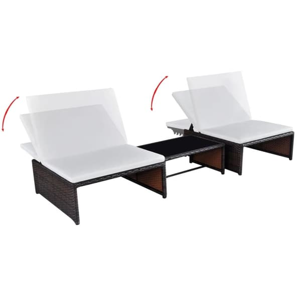 vidaXL havestole 2 stk. med lænefunktion og bord polyrattan brun