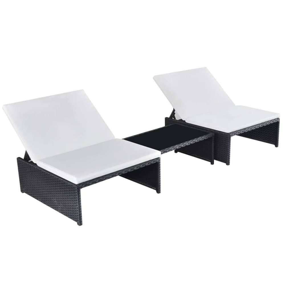 vidaXL Solsängar 2 st med bord konstrotting svart