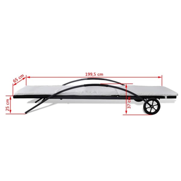 vidaXL liggestol med hynde & hjul polyrattan sort