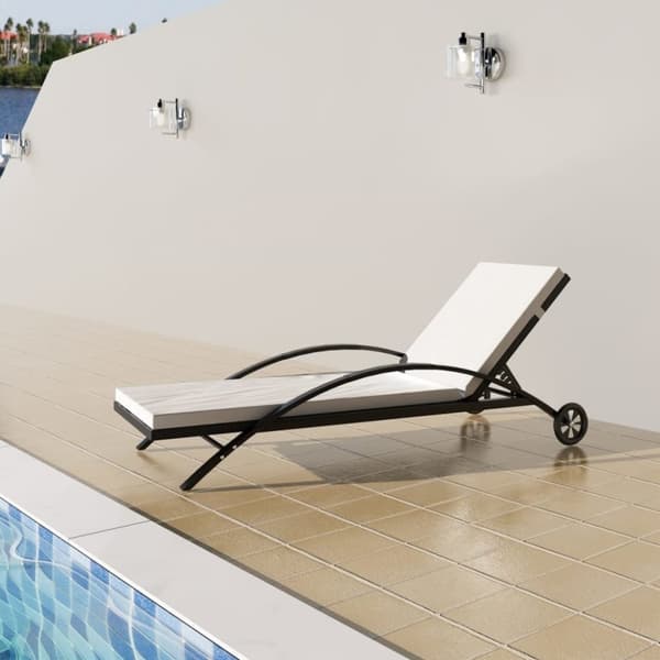 vidaXL liggestol med hynde & hjul polyrattan sort
