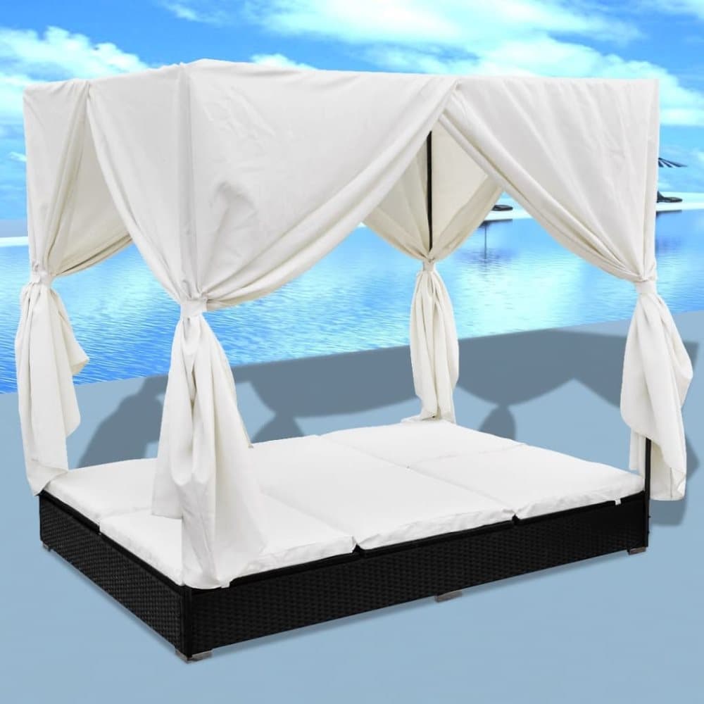 vidaXL solseng med gardiner polyrattan sort