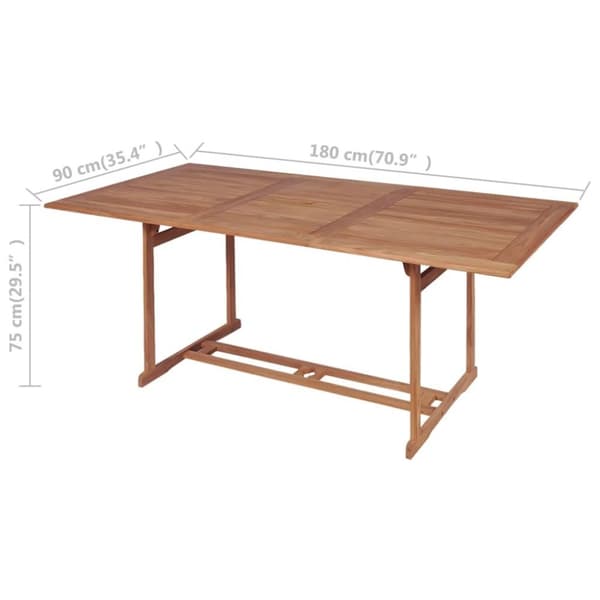 vidaXL havebord 180x90x75 cm massivt teaktræ