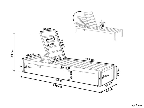 Aurinkotuoli harmaa 64 x 29-93 x 198 cm alumiini muovinen puu säädettävä industriaalinen