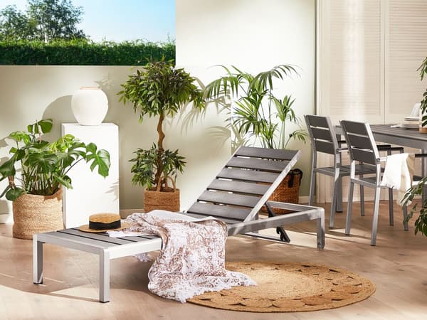 Aurinkotuoli harmaa 64 x 29-93 x 198 cm alumiini muovinen puu säädettävä industriaalinen