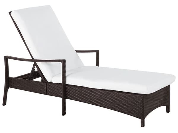 Aurinkotuoli ruskea 63 x 26-96 x 158 cm PE-rottinki alumiini valkoinen pehmuste säädettävä