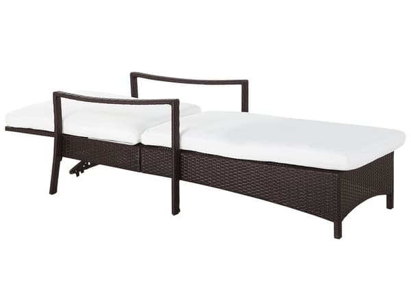 Aurinkotuoli ruskea 63 x 26-96 x 158 cm PE-rottinki alumiini valkoinen pehmuste säädettävä