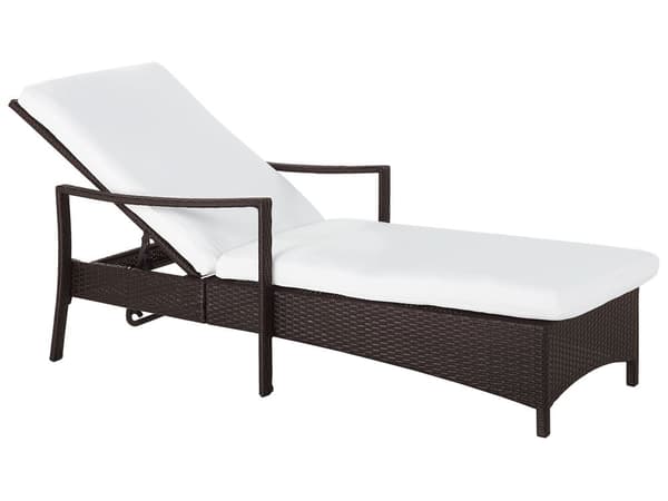 Aurinkotuoli ruskea 63 x 26-96 x 158 cm PE-rottinki alumiini valkoinen pehmuste säädettävä
